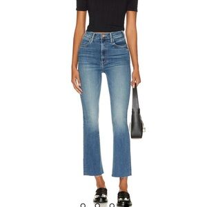 MOTHER Hustler Fray Blue Flare Ankle Jeans